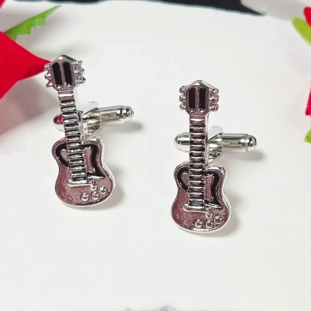 Guitar Cufflinks Silver Musician Tuxedo Prom Wedding Masculine Gift Professional